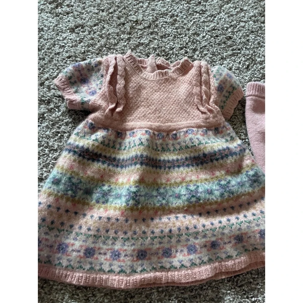 Ralph Lauren Baby Girls Pink Fair Isle Wool Sweater Dress & Legging 9-12 months